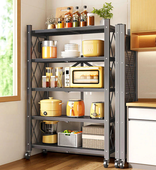 Heavy Duty Foldable Metal Shelves with Wheels