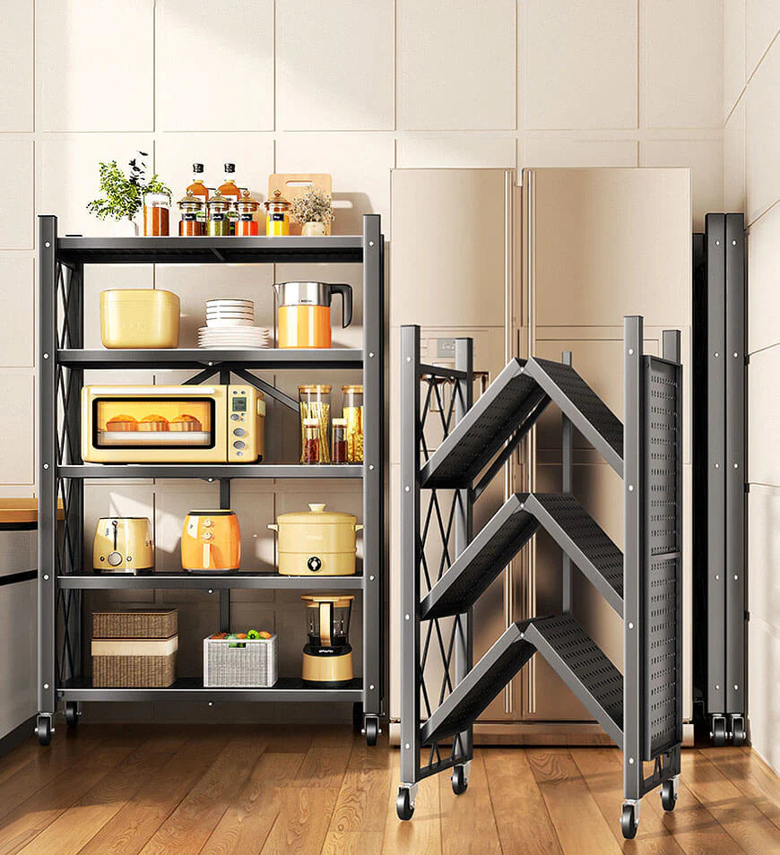 Heavy Duty Foldable Metal Shelves with Wheels