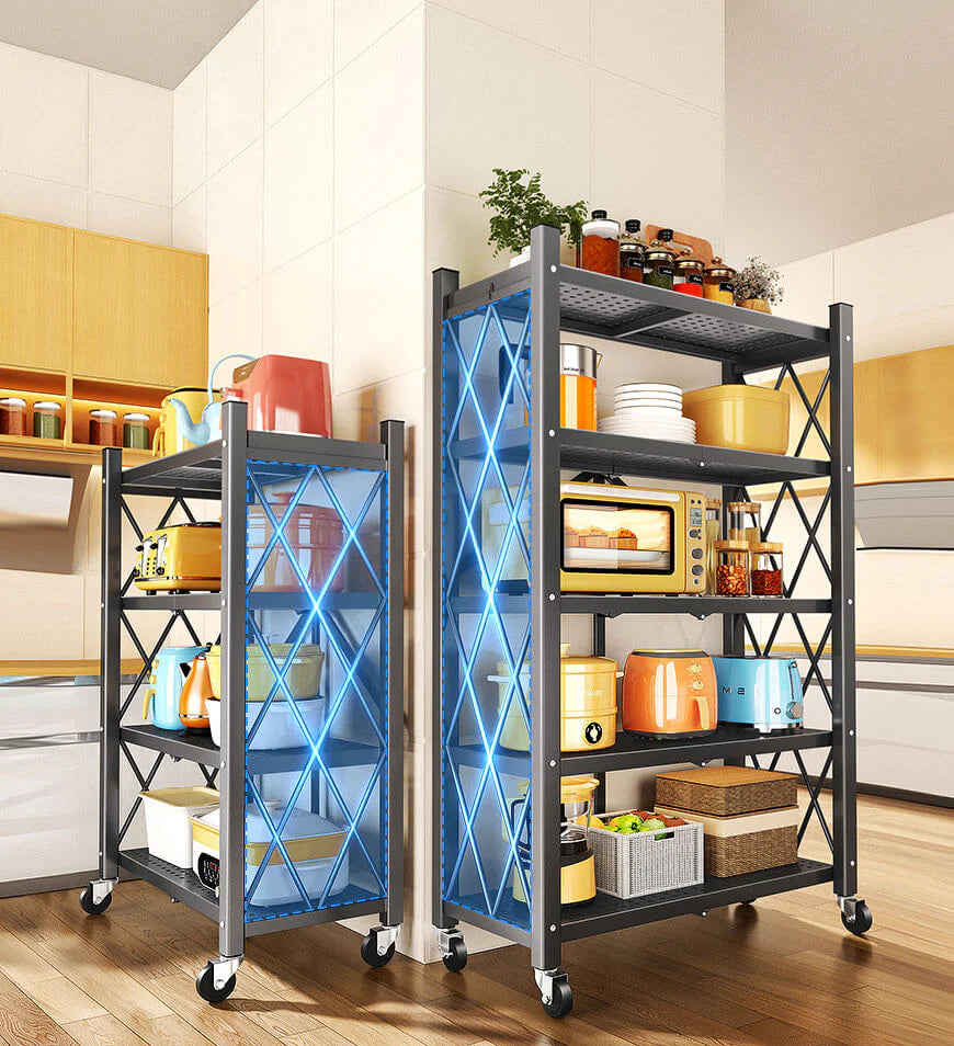 Heavy Duty Foldable Metal Shelves with Wheels